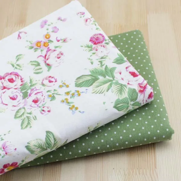 2 дизайна ткань из хлопка и льна Зеленая в горошек Роза росе четверть четверти