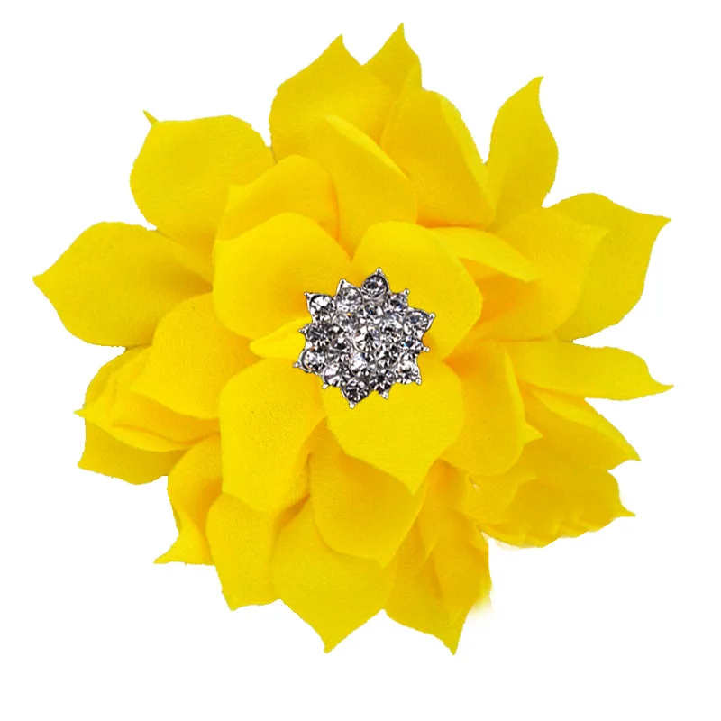 yellow Nishine, 5 шт./лот, ткань, цветок лотоса, стразы, пуговицы, аксессуары для волос для детей, женщин, сделай сам, цветы для волос, вечерние украшения - Цвет: yellow