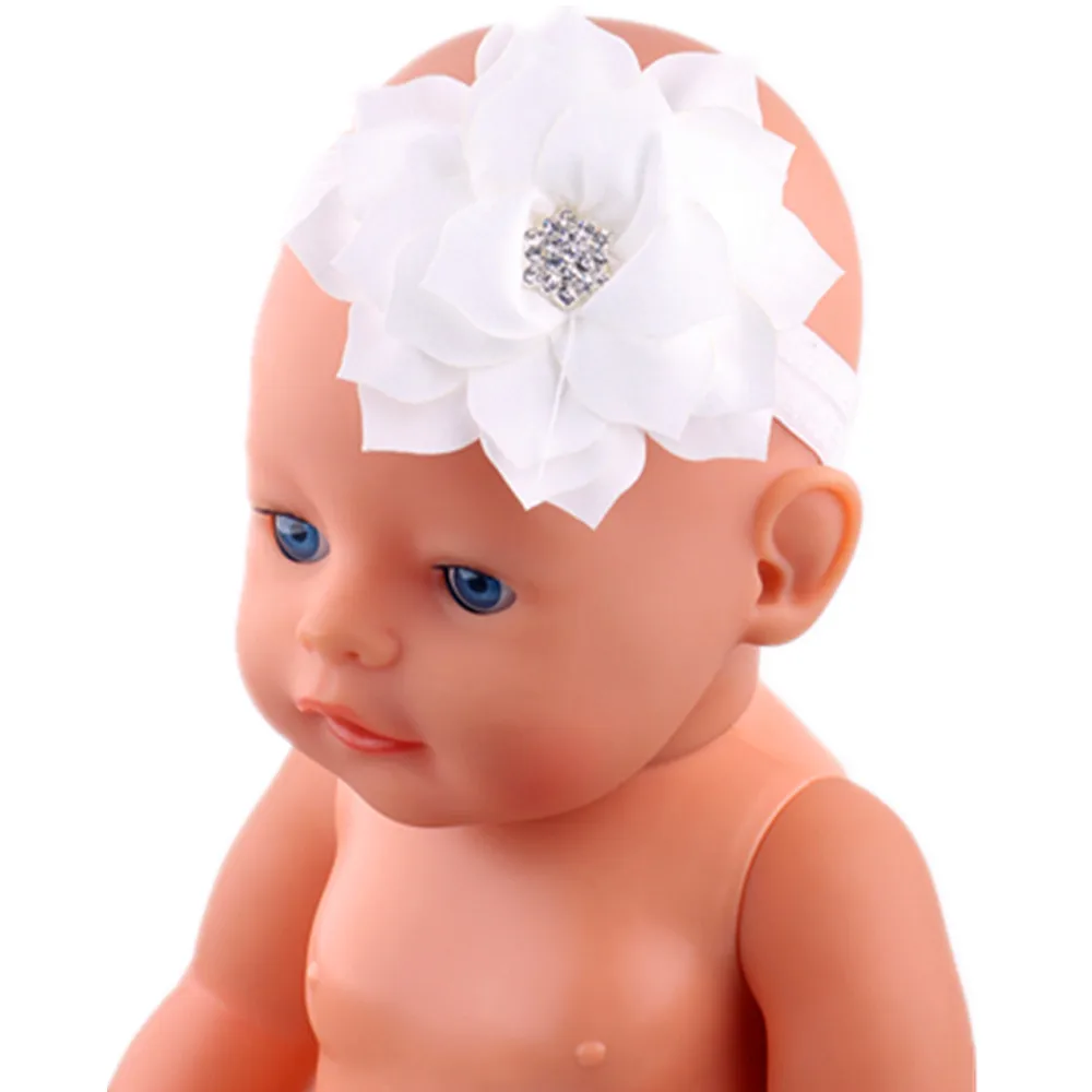 Rhinestone Baby Headband Bows White Hair Band Accessories Fit 43cm Born zapf Children best Birthday Gift | Игрушки и хобби