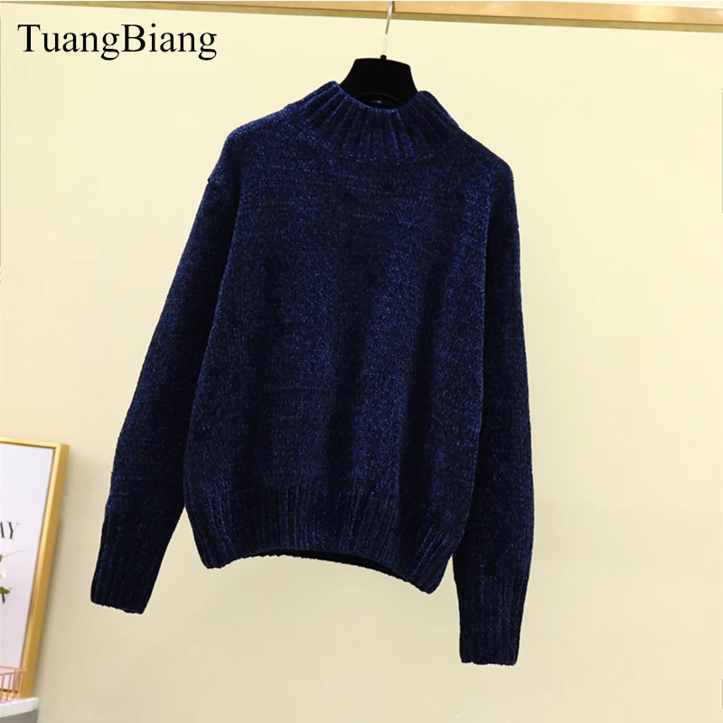 Сгущает Теплый синель Кашемир для женщин Drop shoulder длинный рукав свитеры зимние