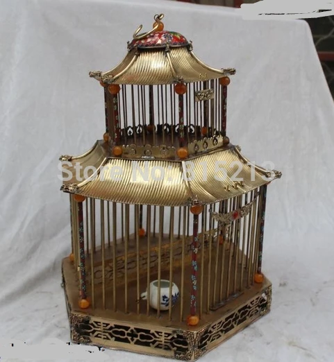 

bi00823 18"Marked China Chinese Dynasty Bronze Cloisonne beautiful birdcage Statue