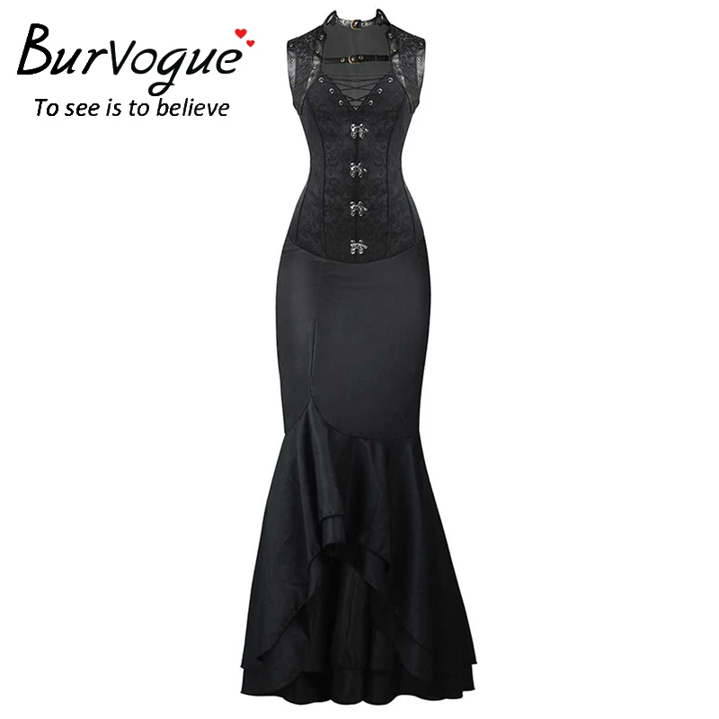 Burvogue модные длинные юбки и стимпанк корсет талии контроль Корсеты Платье Русалка