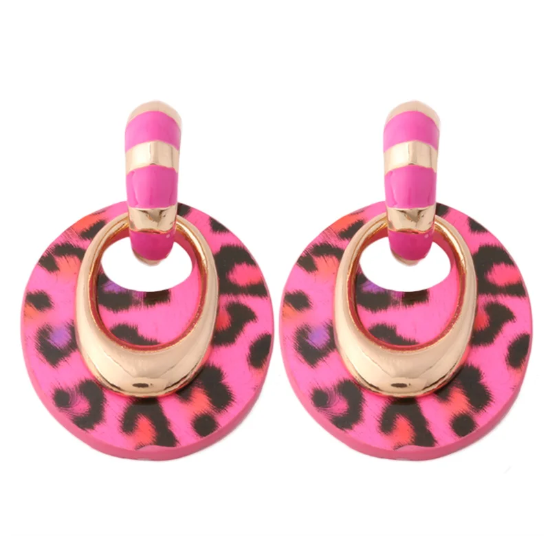 Leopard rose NeeFu WoFu флуоресцентные желтые кожаные серьги, большие серьги, ювелирные изделия, овальные Висячие женские карьера, Oorbellen, рождественский подарок - Окраска металла: Leopard rose
