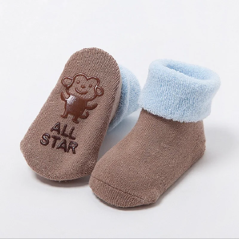 Хлопковые детские носки для маленьких девочек и мальчиков Calcetines Bebe Малыш новорожденный младенец противоскользящие носки-тапочки с резиновой подошвой KF034-1