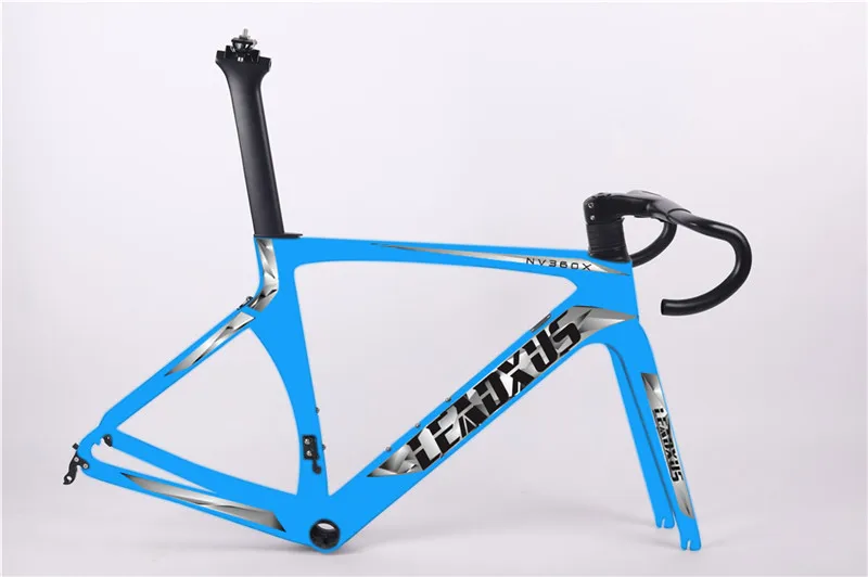 Blue frame n bar Leadxus NV360X тормозного диска Aero из углеродного волокна, шоссейный велосипед рама дороги углерода Aero рама для гоночного велосипеда и руль 45/47/49/52/54/56/58 см - Цвет: Blue frame n bar