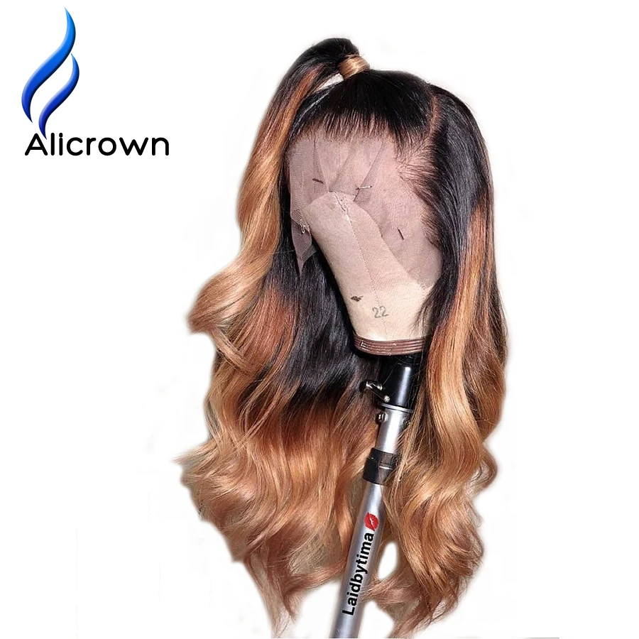 Alicrown Ombre 1B/27 Кружевные передние человеческие волосы парики с детскими