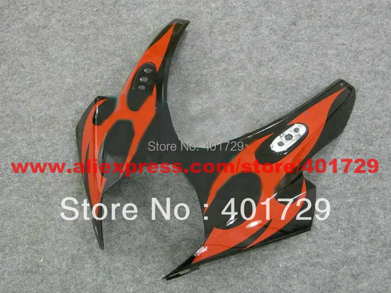 Custom race fairing kit for Suzuki GSXR1000 2007 2008 GSX-R1000 K7 orange flame in glossy black | Автомобили и мотоциклы