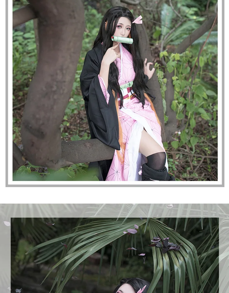Аниме Demon Slayer Kamado Nezuko костюмы для косплея Kimetsu no Yaiba женское Розовое Кимоно костюмы на Хэллоуин для женщин парик на Хэллоуин