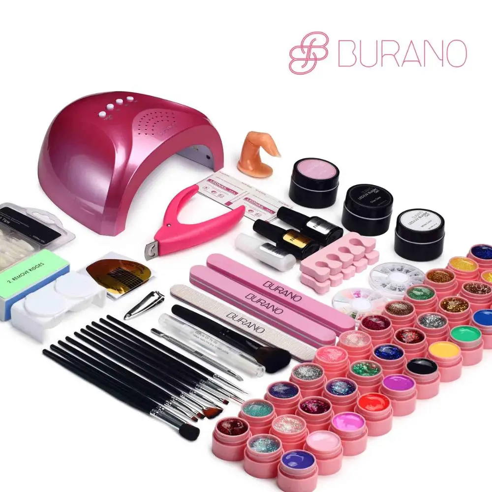 Набор для маникюра BURANO 48 Вт Светодиодная УФ-лампа для ногтей 25 светодиодный s Сушилка для ногтей и 36 цветов УФ художественный Гель-лак для ногтей Инструменты Набор для ногтей - Цвет: pink lamp
