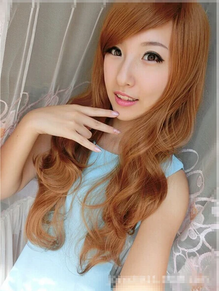 Высокая температура шелка анимация COS женский косой челкой длинными вьющимися