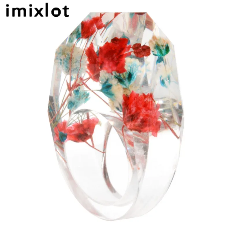 Imixlot кольцо для пальцев из прозрачной смолы с красными сушеными цветами