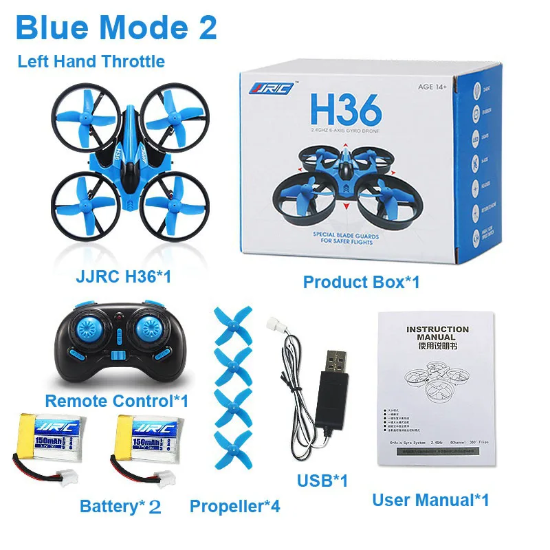 Blue H36 2battery JJRC H36/H345/H56/H70/DHD D4/ZLX H238 2,4G 4CH 6 оси Безголовый режим мини Радиоуправляемый Дрон Квадрокоптер RTF игрушки для мальчиков подарок VS E016H SG106 - Цвет: Blue H36 2battery