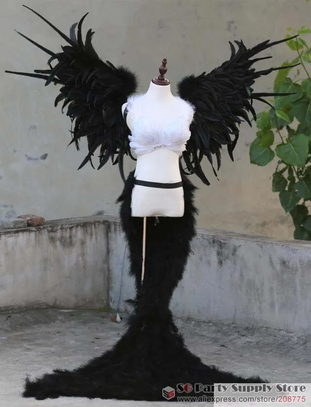 Новое поступление черный костюм с крыльями ангела и перьев реквизит для