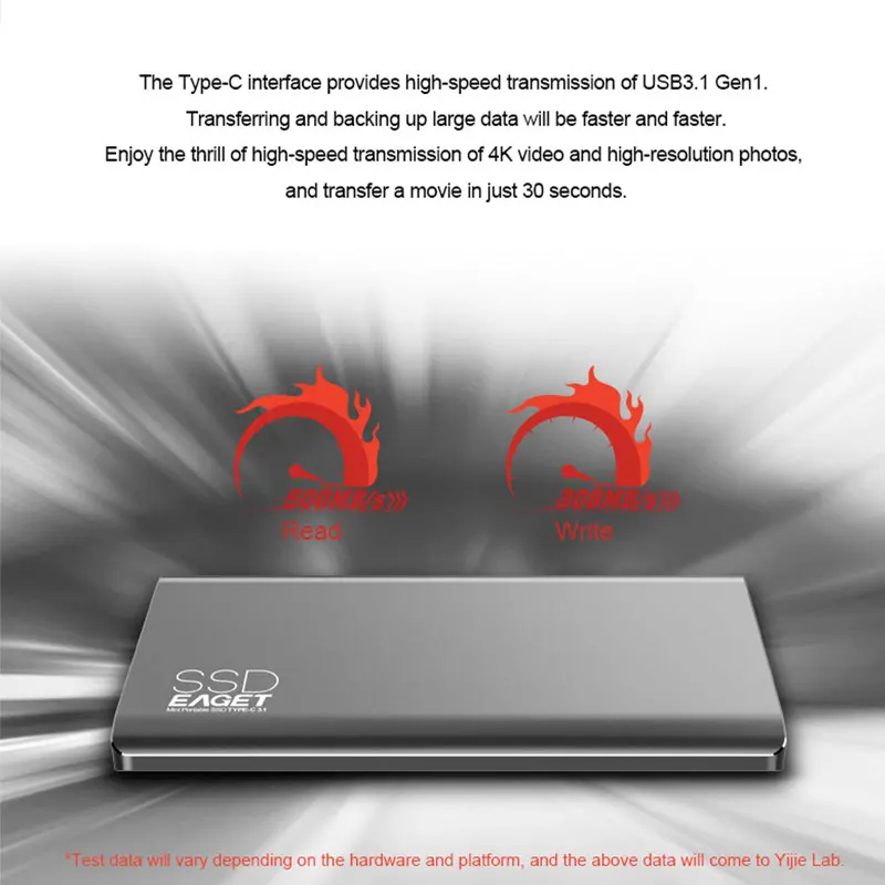 Eaget внешний твердотельный накопитель 512 ГБ 1," Портативный SSD type-C USB 3,1 внешний ssd 1 ТБ мобильный твердотельный накопитель Высокая скорость