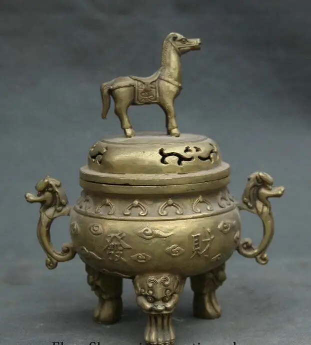 8 &quotКлеймо Китайский Дворец Латунь Лошадь 3 Зверь Ноги Богатства Курильница