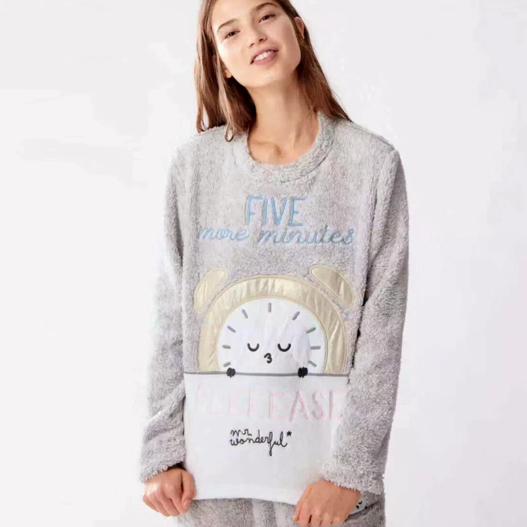 Pijama сна Симпатичные часы Kigurumi пижамы Для женщин вышивка бархат теплая мягкая