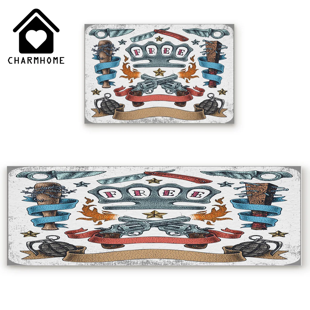 CHARMHOME 2 шт./компл. Винтаж с принтом имитирующим тату длинные Кухня коврик для
