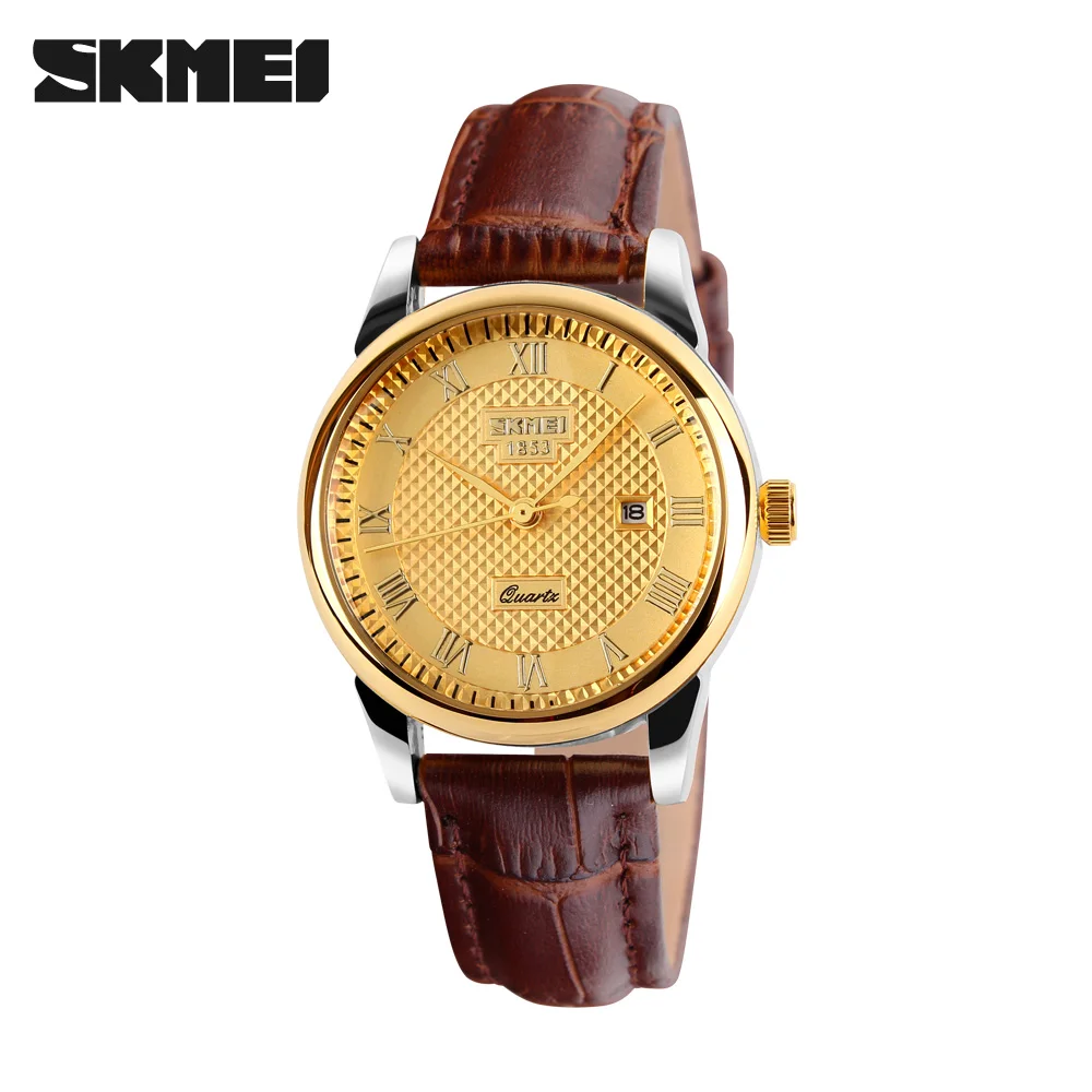 Gold Silver Brown S SKMEI кварцевые часы для женщин, пар, мужчин, лучший бренд класса люкс, часы с датой времени, модные классические женские наручные часы, relogio feminino 9058 - Color: Gold Silver Brown S