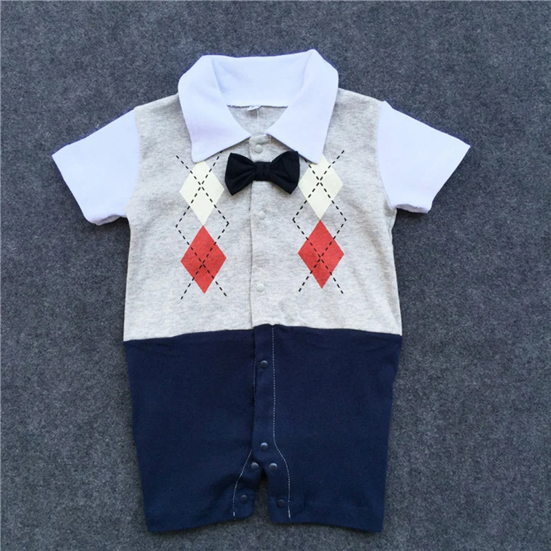 2019 Baby Rompers Gentleman Design Short Sleeve Boys with Bowknot Jumpsuit Newborn Clothes |