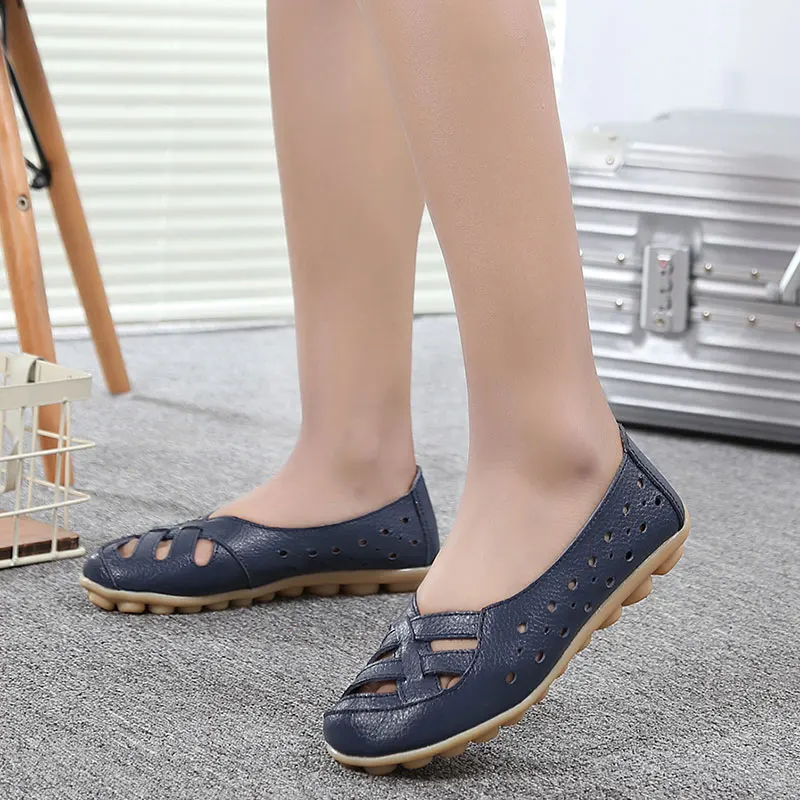 Мокасины BeckyWalk женские из натуральной кожи мягкие босоножки с перфорацией обувь