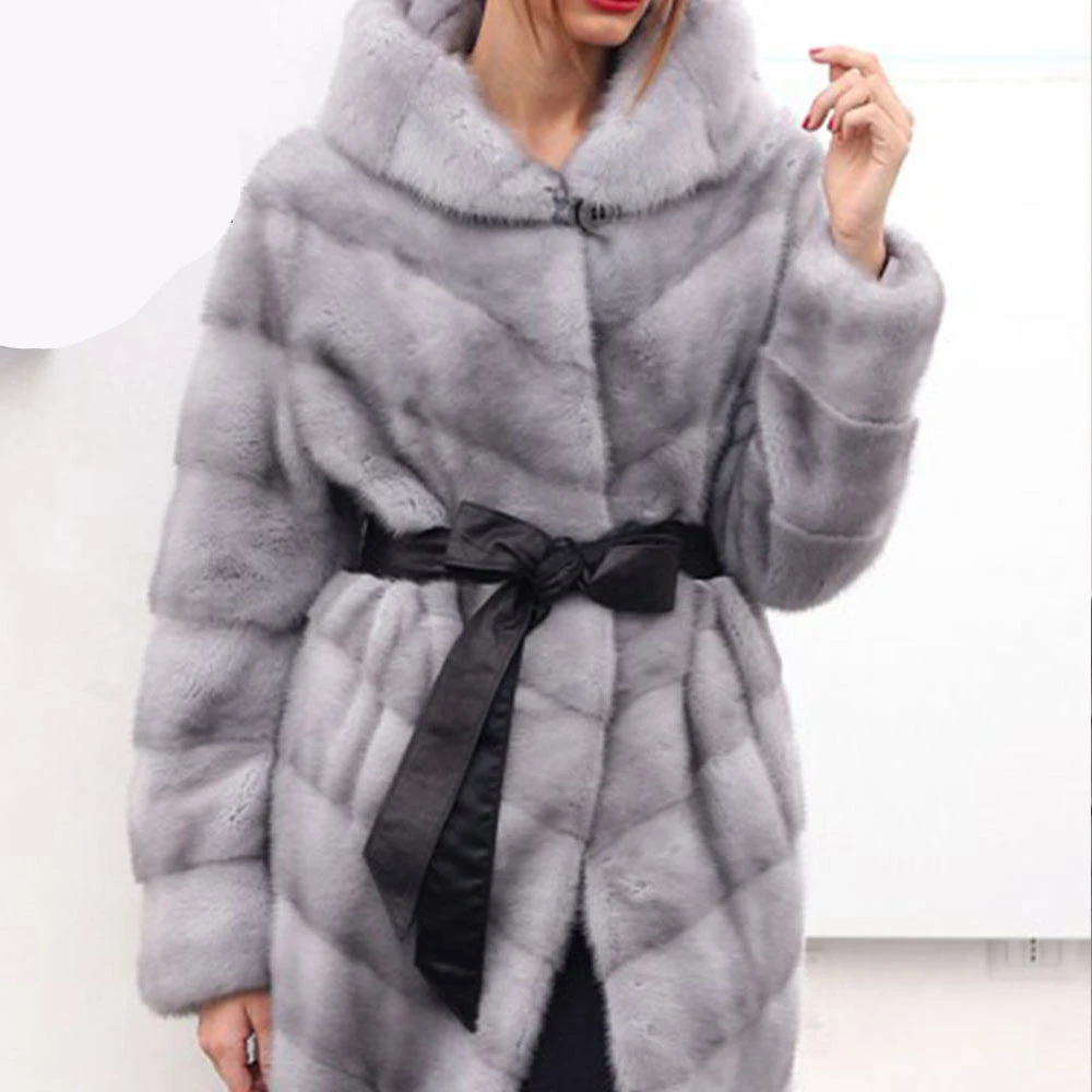 TOPFUR Winter Real Fur Customized Real Fur Jacket Women Natural Real Mink Fur Coats With Belt Full Sleeves Coat With Hood