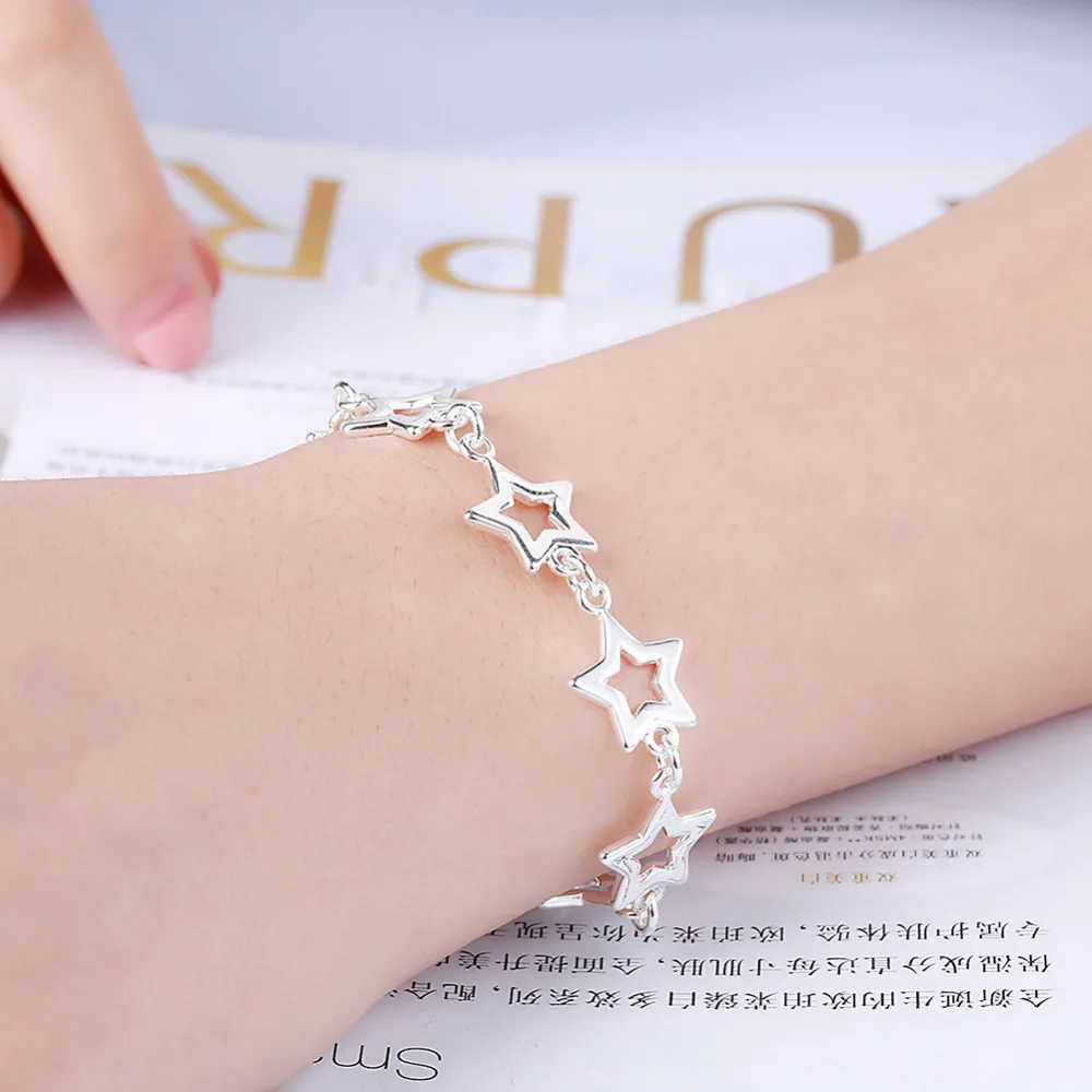 Оптовая продажа! 925 серебряные ювелирные изделия полностью милые Полые звезды