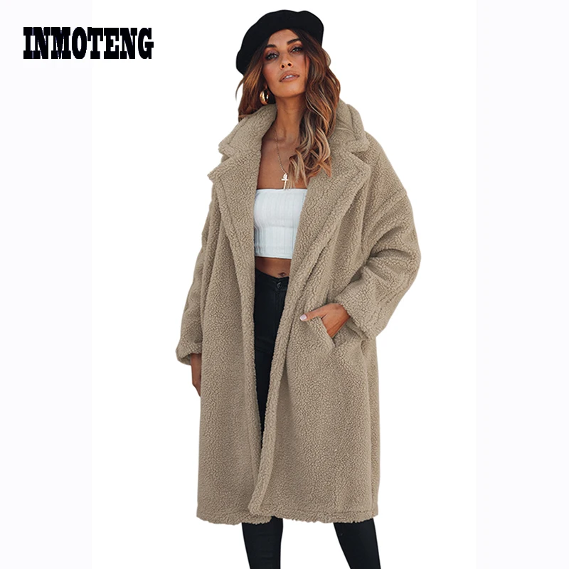 

Apricot Oversize Furry Long Coat Winter Women Long Faux Fur Coat Loose Tops Thick Plush Outerwear Turn Down Collar Warm Overcoat