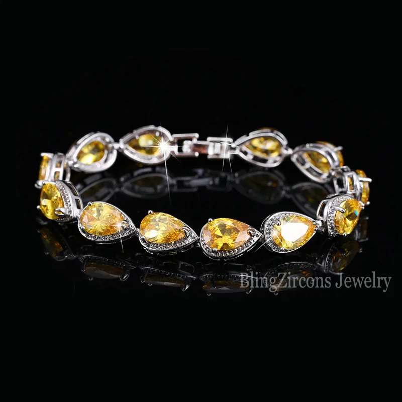 Yellow BeaQueen, изысканные африканские женские свадебные украшения, большие капли воды, кристалл, кубический циркон, свадебный браслет для невесты, B008 - Окраска металла: Yellow