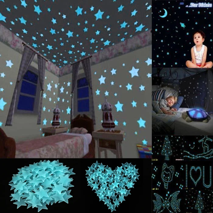 

80pcs DIY 3D Stars Glow In The Dark Luminous Fluorescent Plastic Wall Stickers For Living Home Decorations