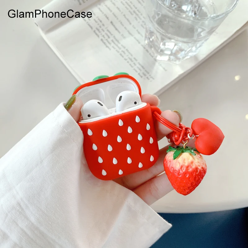 Комплект наушников GlamPhoneCase клубничный чехол AirPods для iphone XS Max XR 8 8plus 7 7plus 6/6S