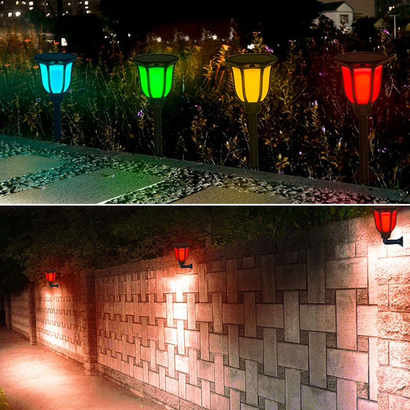 Водонепроницаемый светодиодный фонарь на солнечных батареях RGB, меняющий цвет пламени, уличная садовая лампа, мерцающий декоративный фонарь, Пламенный свет