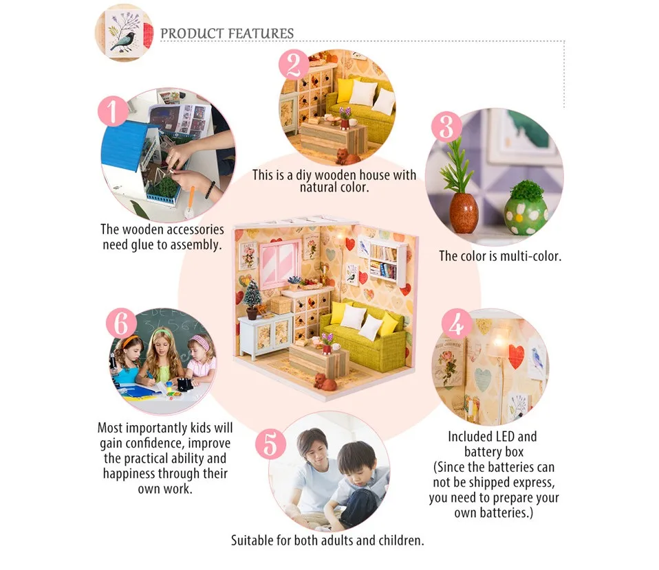 miniature house with light kast cat doll accessories diy mini wooden dollhouse tiny child doll house toy oyuncak bebek evi