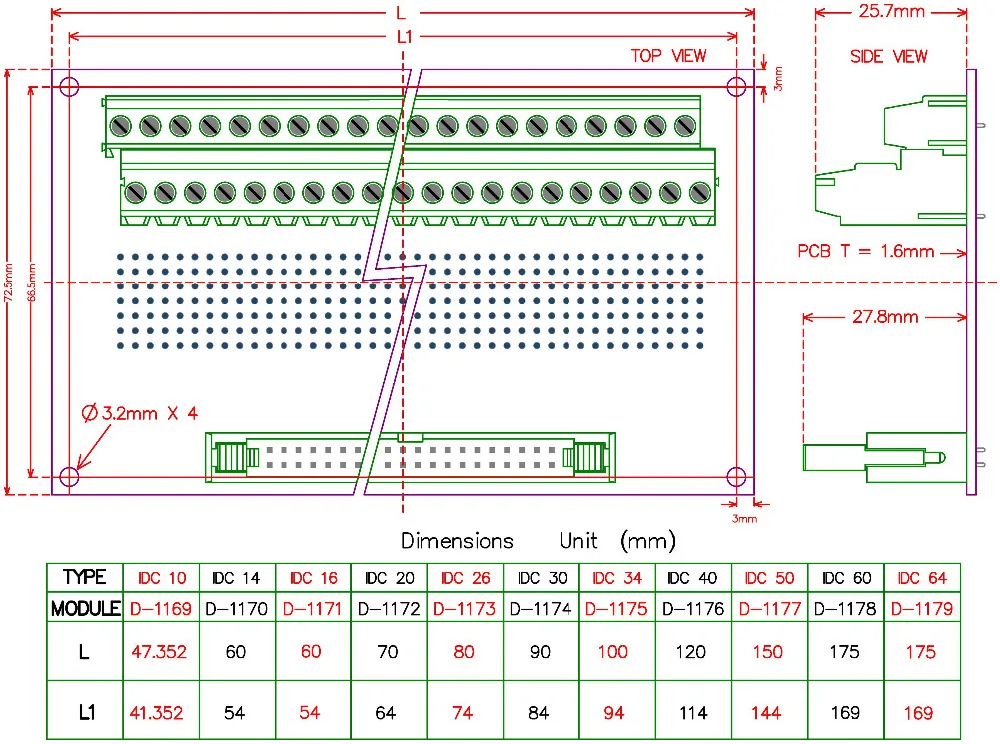 CZH-LABS DIN рейка крепление IDC-40 Мужской Разъем заголовки коммутационная плата