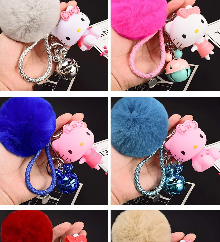 Милый мультфильм hello kitty Кролик Мех Шар помпон подвески-Помпоны ремешок для женщин металлические брелки-цепочки автомобиля сумка Шарм D151