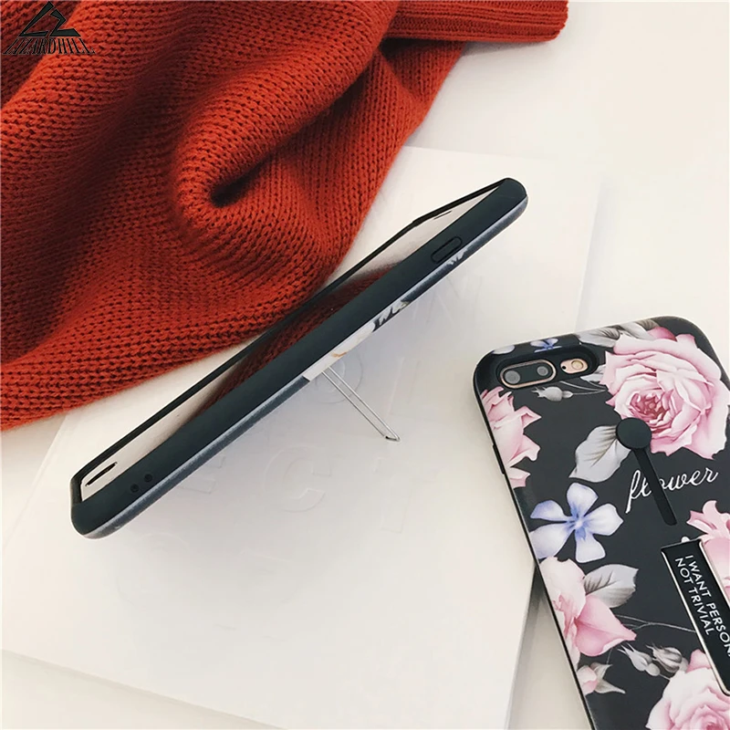 Lizardhill Fashion flowers phone cases for iphone x case 6 6s 7 8 plus coque fundas floral with ring holder kickstand |