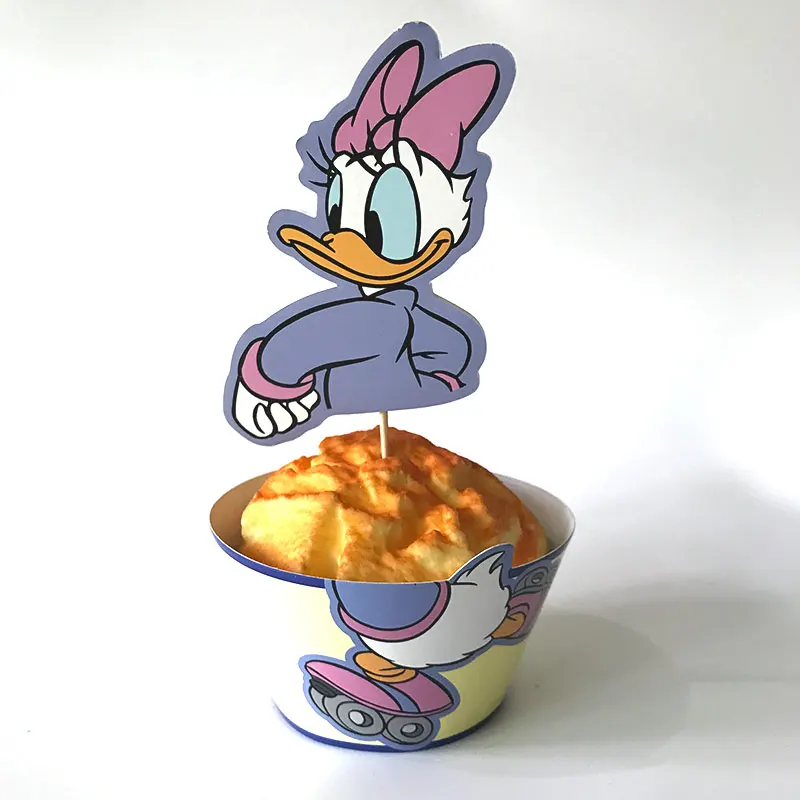 Daisy duck 24 шт. Микки бумажные обертки для кексов Минни Маус вечерние принадлежности для детского дня рождения украшения 12 шт. обертка+ 12 шт. Топпер - Цвет: Daisy duck
