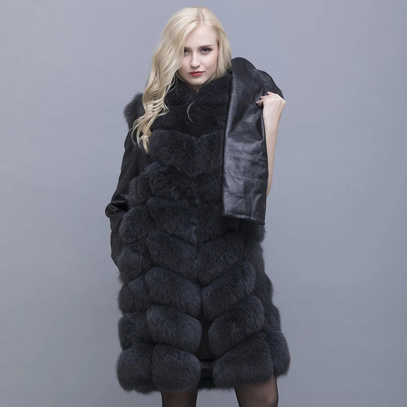 QIUSIDUN Genuine Pure Natural Long Sleeved Round Fox Fur Coat Winter Long Detachable Fashion Coat Women's Clothing Large Size