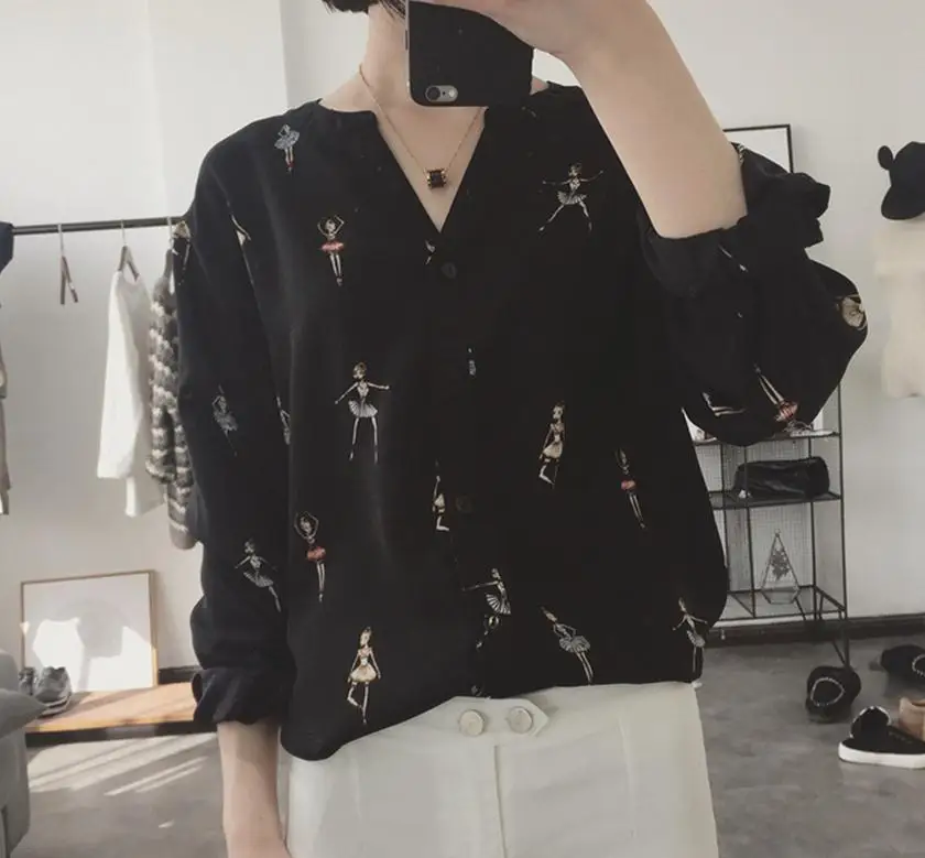 The new girl chiffon long sleeve shirt 2017 of spring clothing |