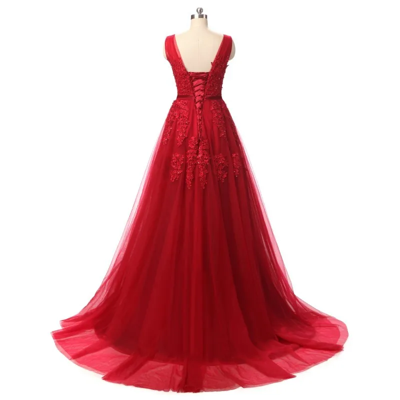 Праздничное платье 2018 элегантные V шеи Кружева аппликация бисером длинное
