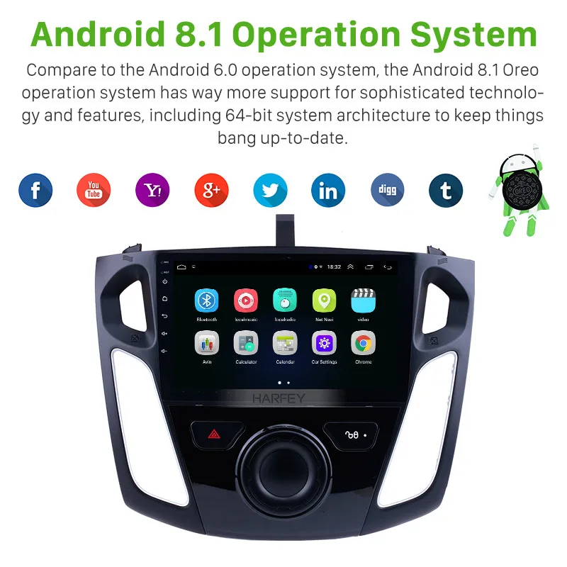 Harfey 9 дюймов GPS Android 8 1 автомобильный мультимедийный плеер авторадио для 2011 2015 Ford