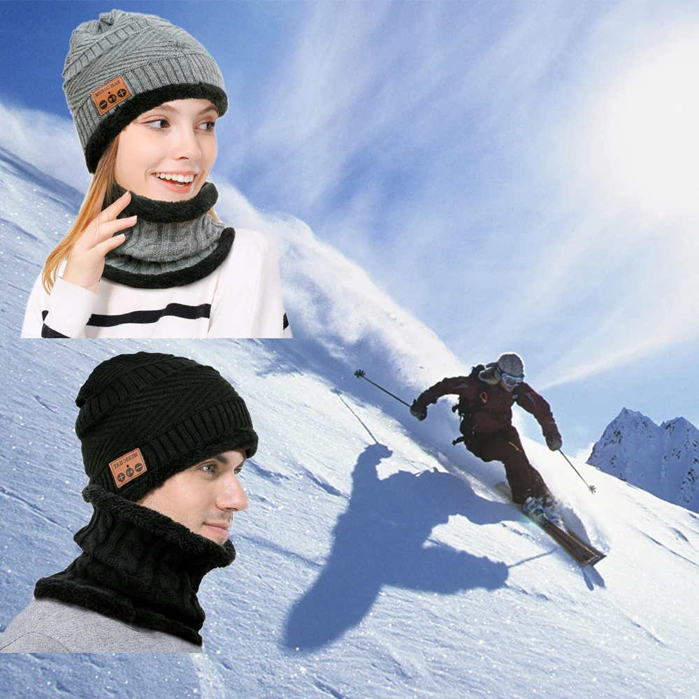 Комплект из 2 предметов шапка с Bluetooth нагрудник Плюшевые Вязаные шапки теплая