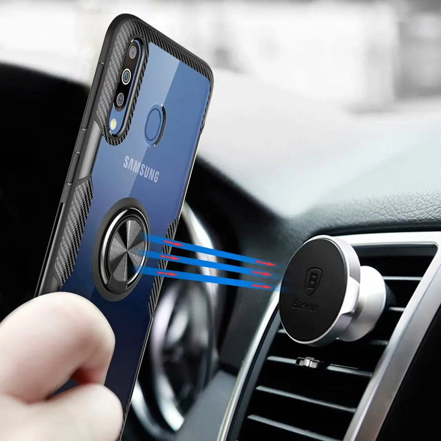 Прозрачный нескользящий амортизирующий чехол с металлическим кольцом