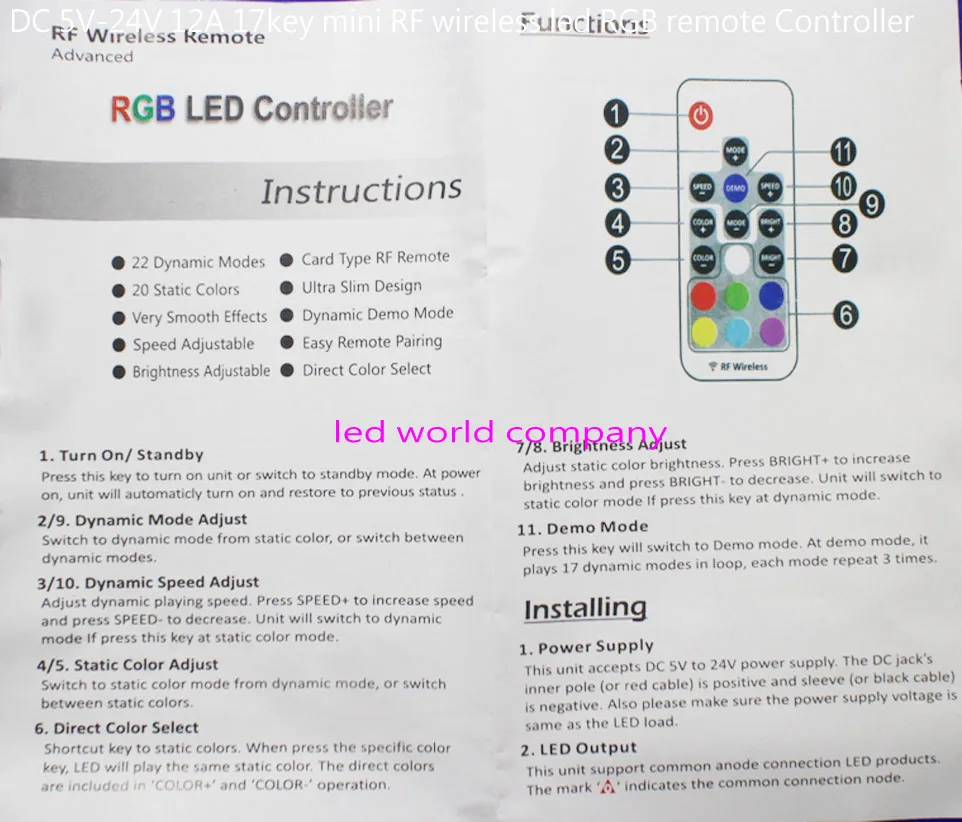 DC 5 в USB RGB светодиодный контроллер 17 клавиш RF беспроводной мини пульт