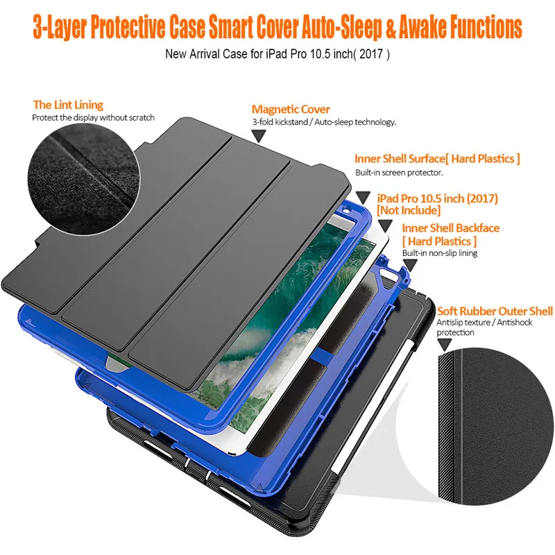 Модный чехол для iPad Pro 10 5 дюймов Чехол Funda PC + TPU PU кожаный подставка Air 2019 3 Para|Чехлы