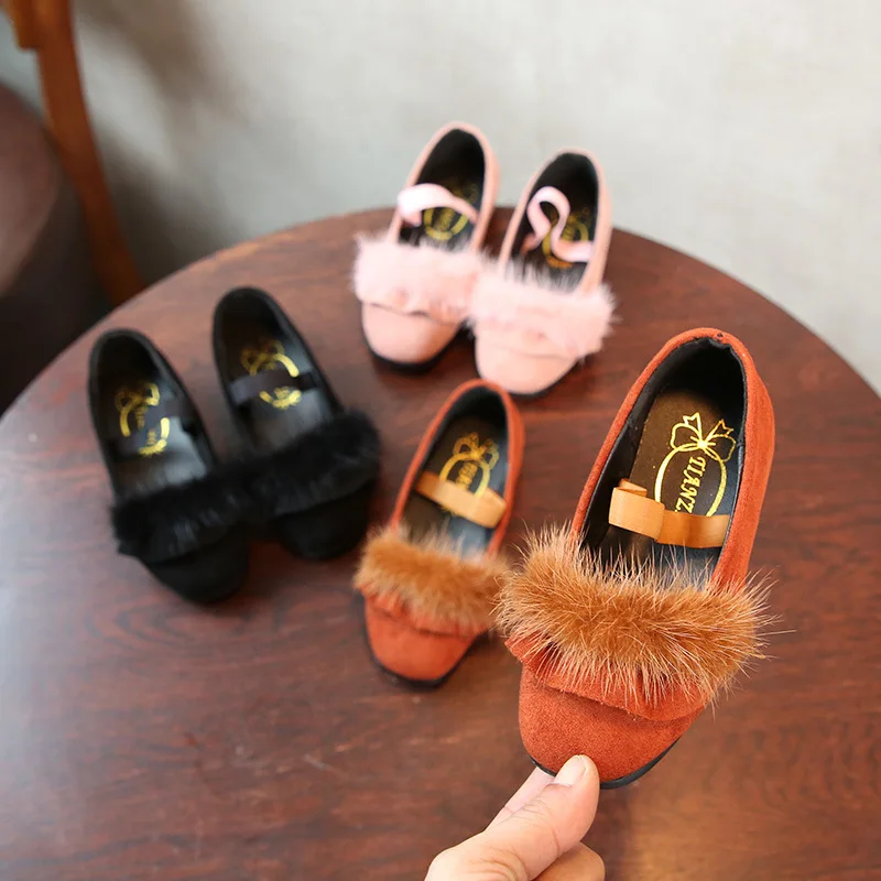JGVIKOTO New Autumn Winter Girls Shoes Plush Fur Hair Cute Warm Kids Loafers With Elastic Band Comfortable Soft For Big Children | Детская
