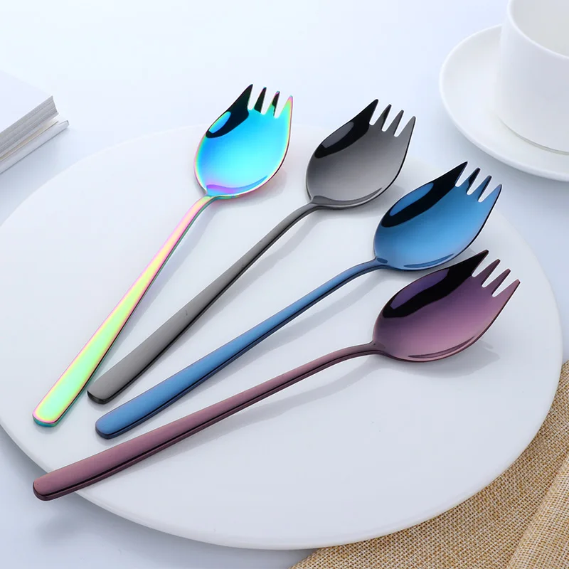 Покупатель звезда 4 шт красочные длинные ручки Spork с зеркальной полированной