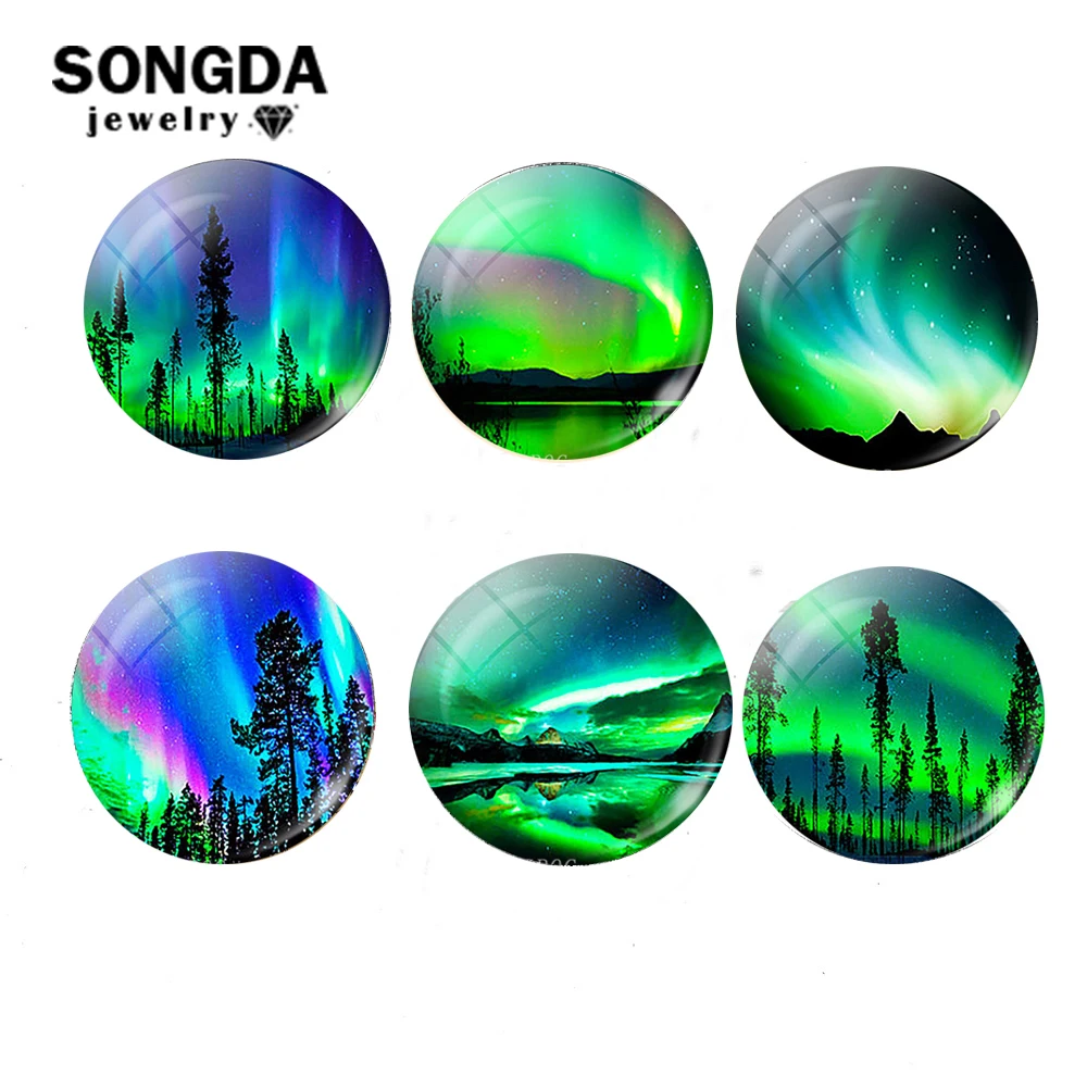 SONGDA 5 шт. Северное освещение 25 мм круглый фото стекло кабошон демонстрация