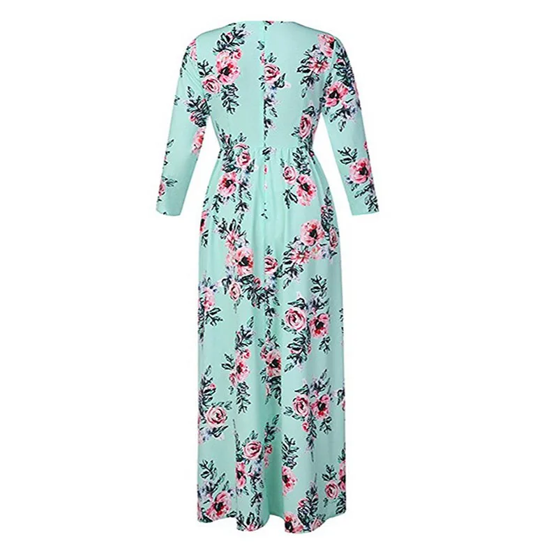 Чжихун Для женщин Весенняя мода печатных длинное платье с рукавом три четверти