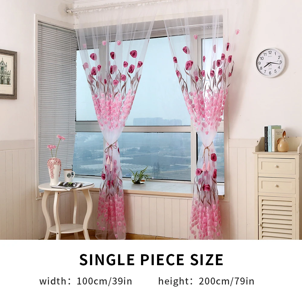 Цветочный принт 1 панель пион отвесный занавес тюль оконные обработки вуаль