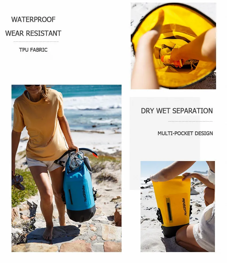 Naturehike 20L 30L 40L 420D TPU водонепроницаемые речные треккинговые сумки, сухая сумка для влажного разделения, водонепроницаемая сумка для хранения